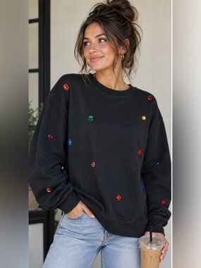 XO Rose Black Jeweled Sweatshirt NWT